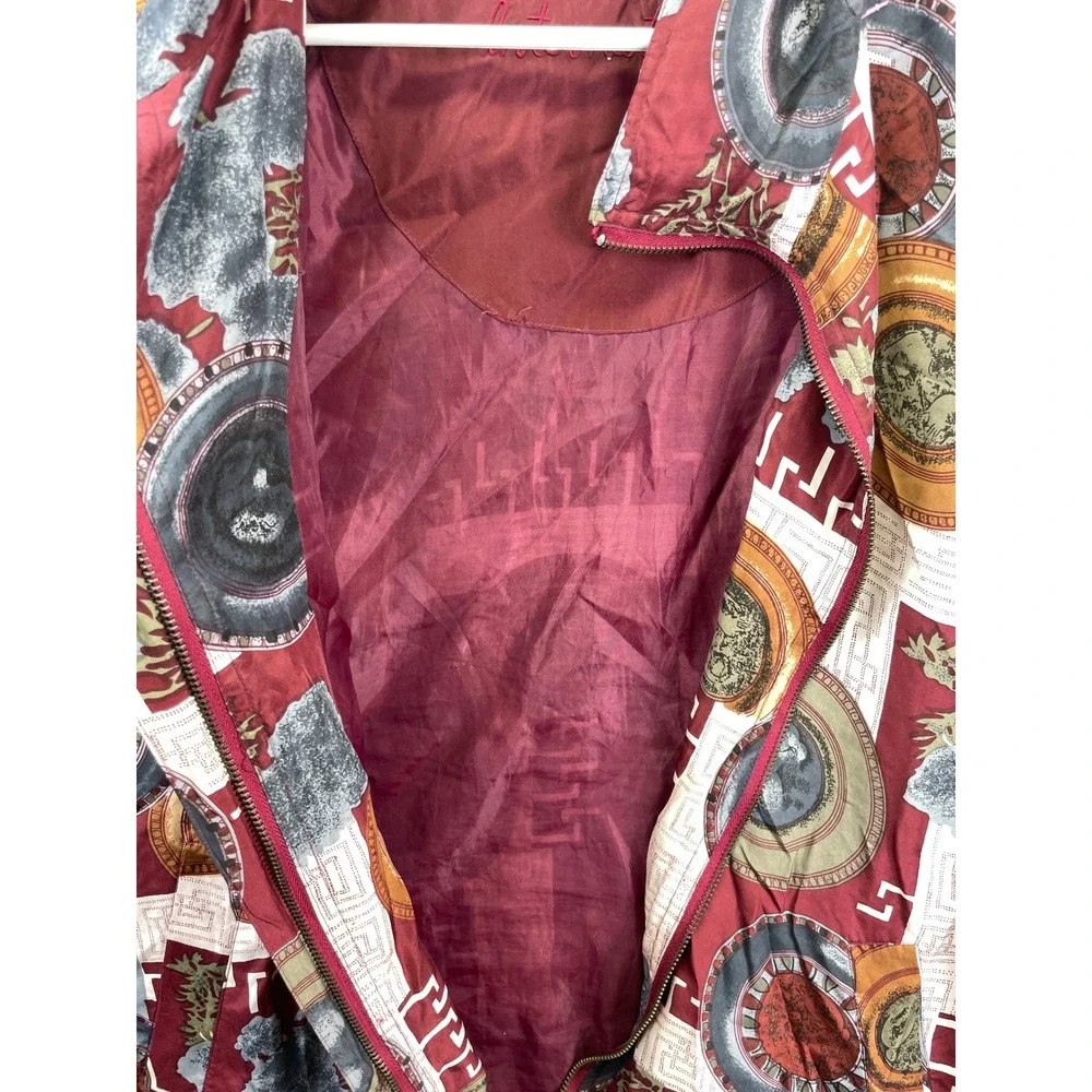 Fuda International Silk Bomber Jacket Medallion Men's XL Burgundy Vintage